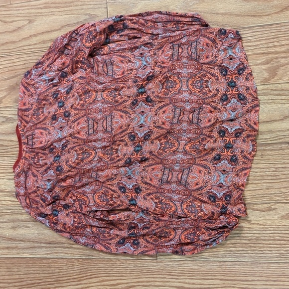 Paisley red & blue Boho hi-low blouse with tassels, fringe collar, Lucky Brand S - Picture 4 of 5